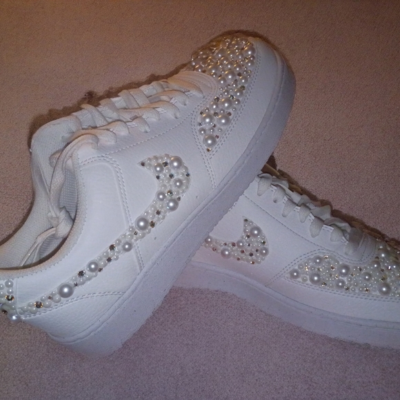 Nike Air Force Shoes - Elegant Pearl-Embellished White Sneakers
